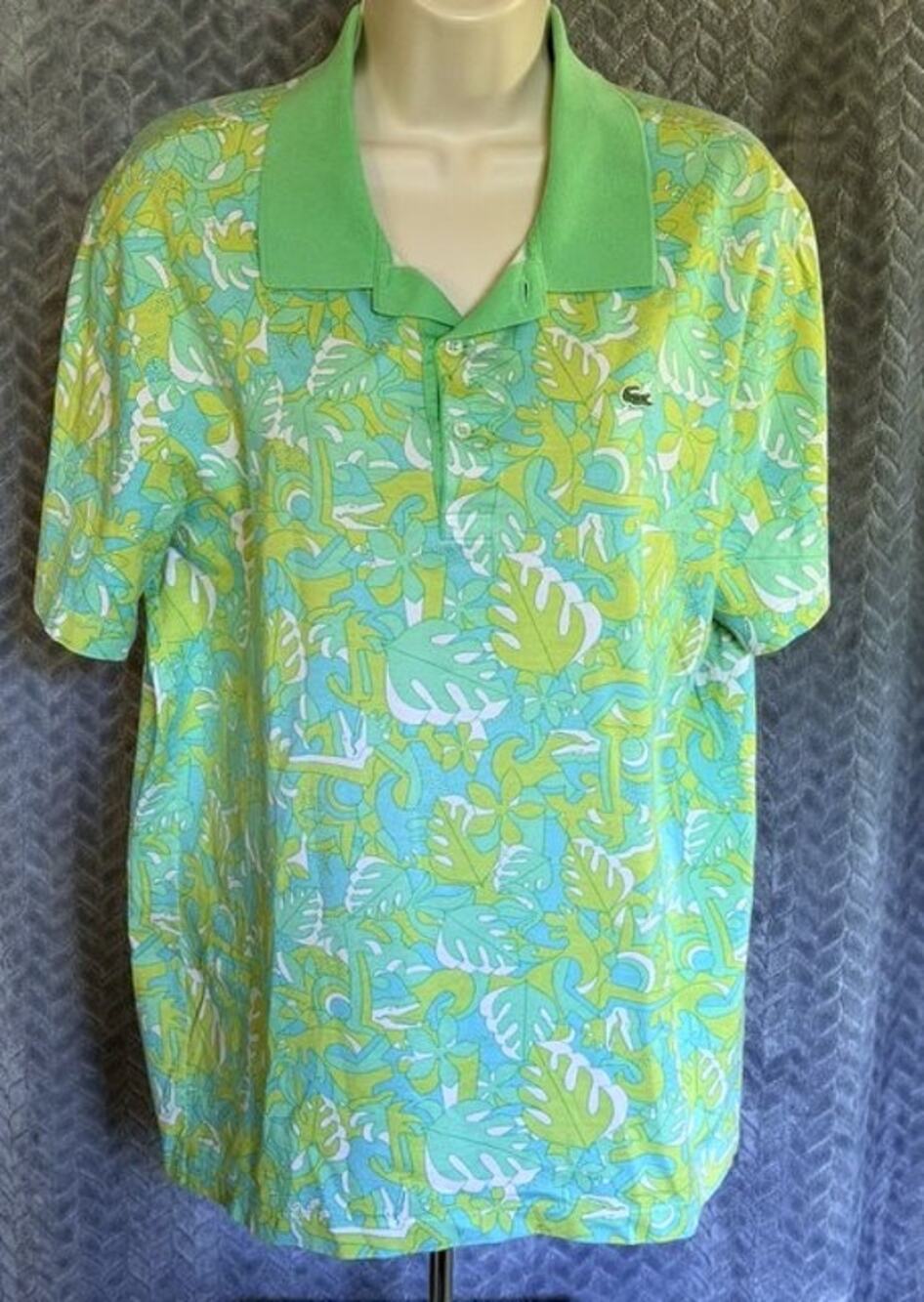 Lacoste Iconic Vintage Floral Tennis Polo Size 6 Bold Green Leaf Pattern Logo